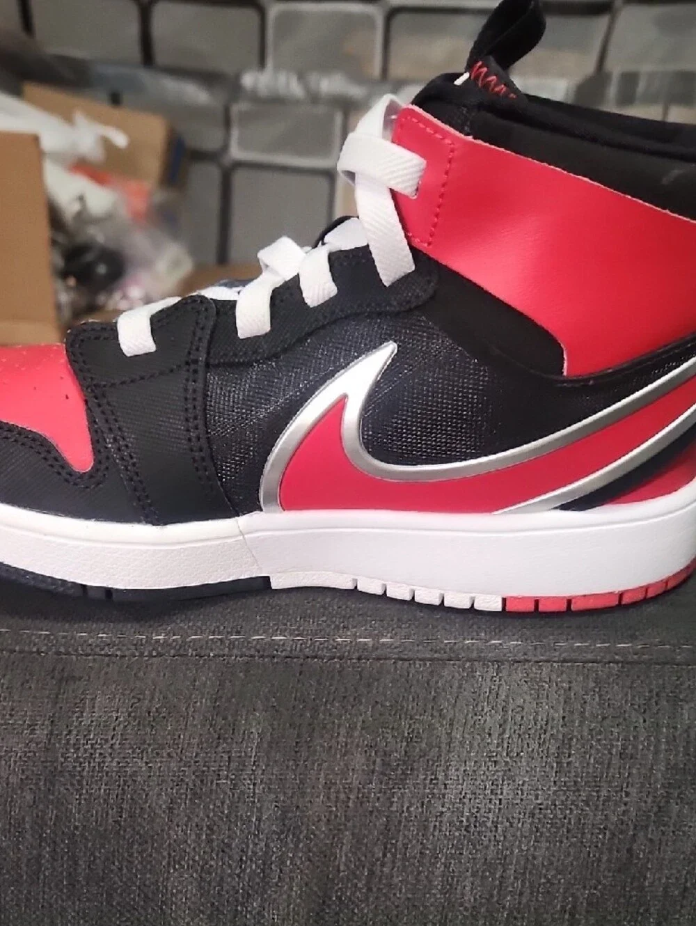 Kids Black & Red High-Top Sneakers with White Accents